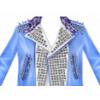 Blue Studded Suit w/ Leopard Collar